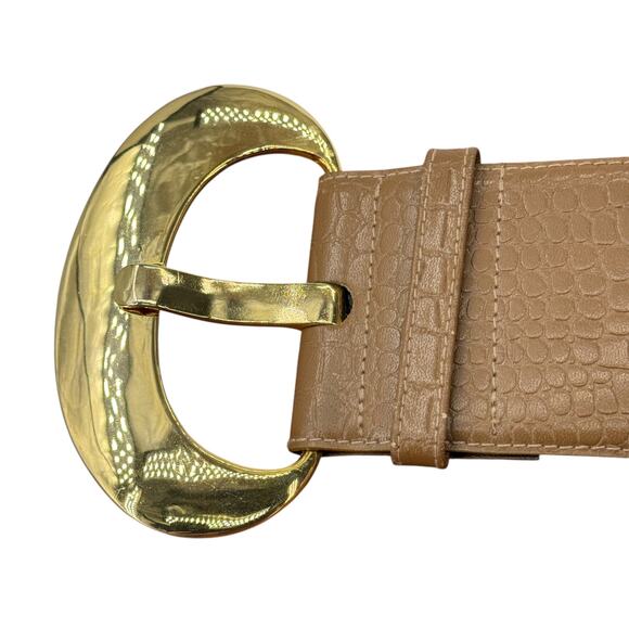 Magid Croco Embossed Wide Leather Belt Women's SZ M Brown Glam Retro Chic Party - Picture 8 of 10